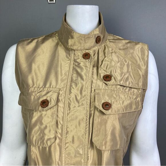 Lauren Ralph Lauren vest Large gold metallic safari utility cargo belt gorpcore - Picture 6 of 12